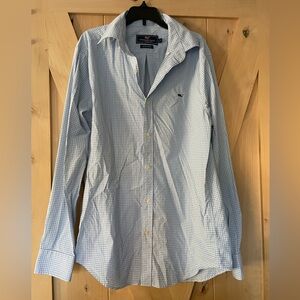 Vineyard Vines Blue and White Checkered Whale Shirt